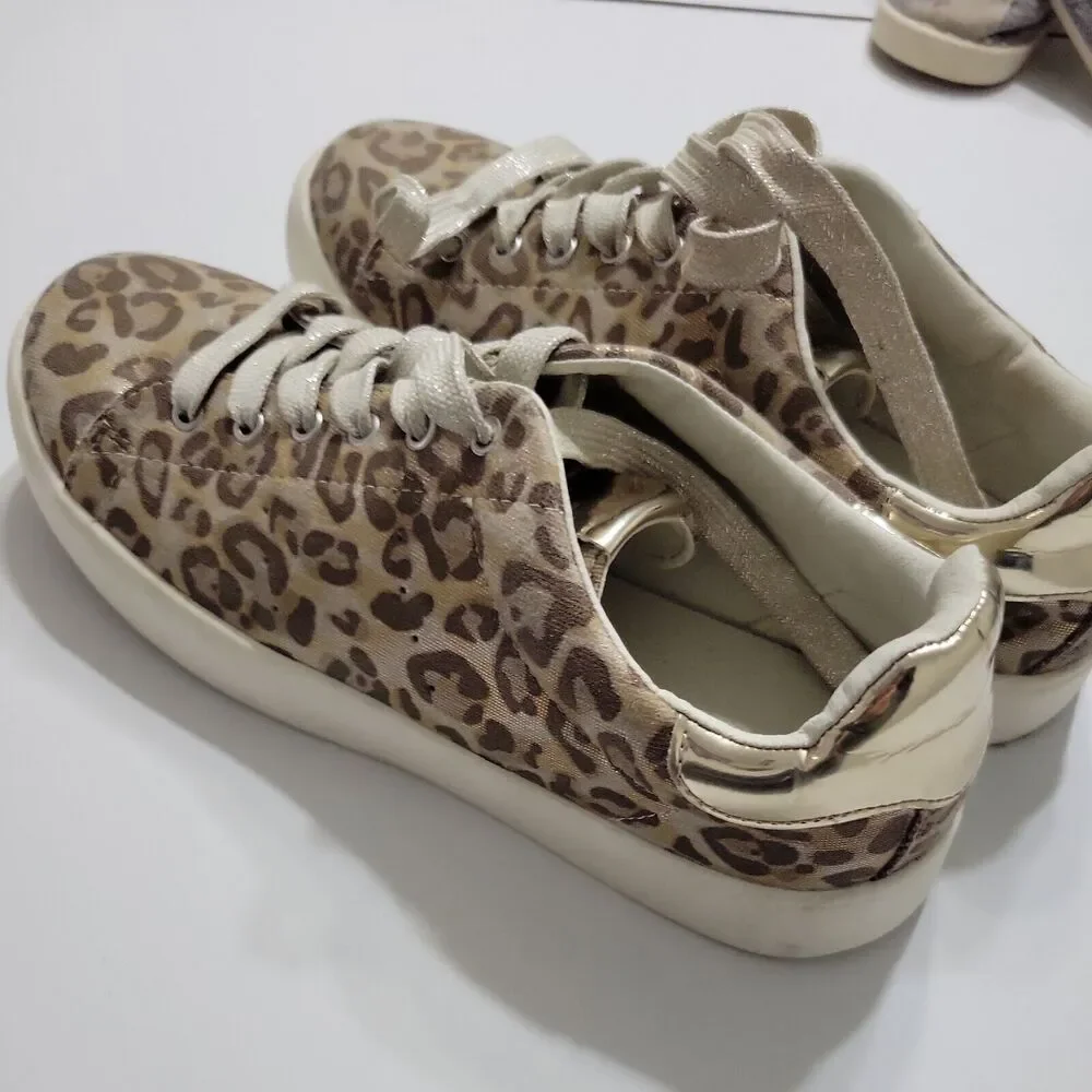 Sophie17 Shoes Girls 4 Leapord Brown Sneaker Classic Lace Up Low Top Flat Animal